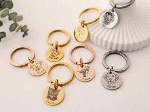 Engraved Pet Portrait Keychain: Personalized Dog Memorial Gift