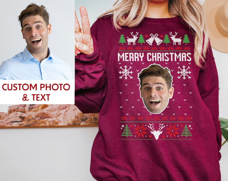 Custom Cat Photo Christmas Sweatshirt: Funny Pet Lover Gift