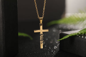 Gold Cross Name Necklace, Sterling Silver Dainty Cross Name Necklace, Christian Gifts, Unisex Necklace, Personalized Jewelry