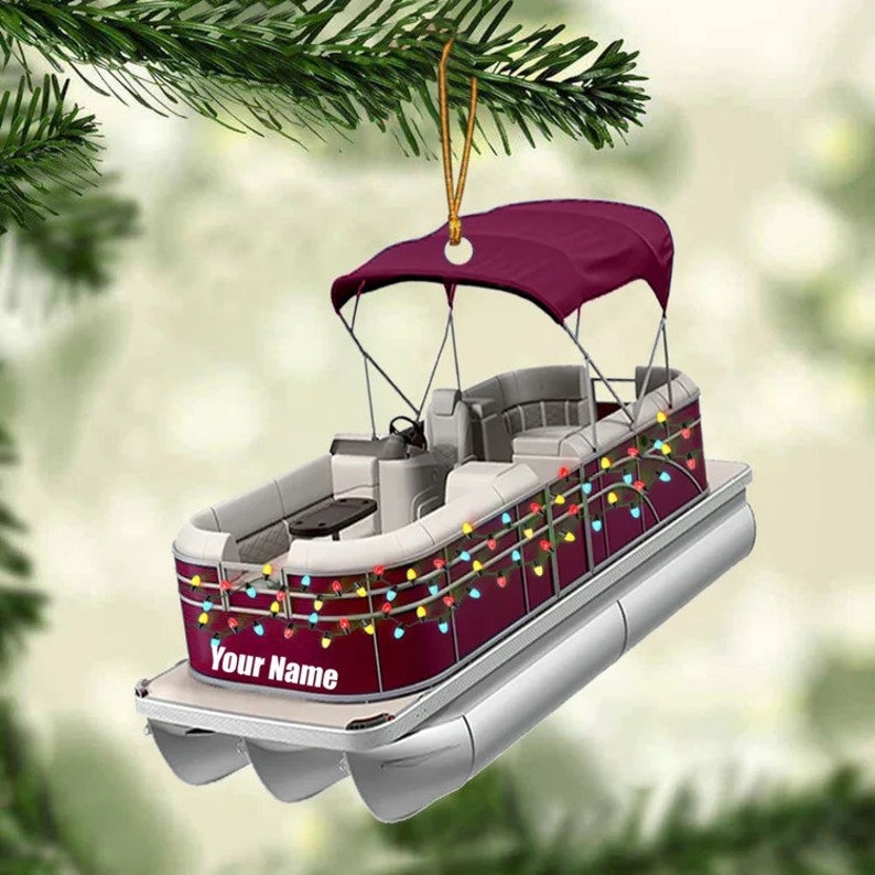 Personalized Pontoon Ornament Boat Ornament Tree Hanging Decor Christmas Acrylic Flat Ornament For Pontoon Lover