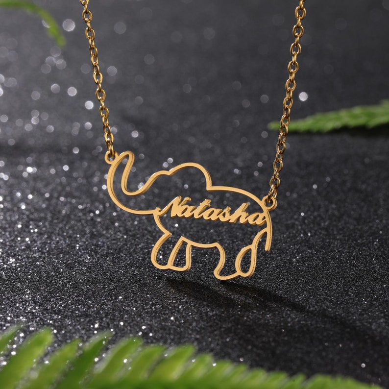 Lovely Elephant Animal Personalized Custom Name Necklace, Lucky Elephant Necklace Birthday Gift, Necklaces with Name, Animal Letter Jewelry