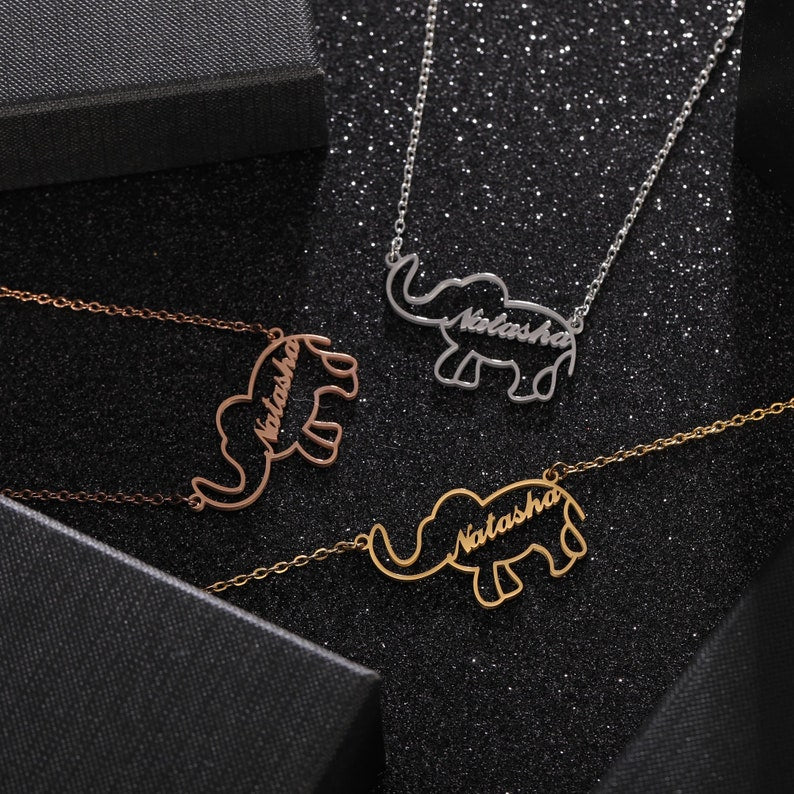 Lovely Elephant Animal Personalized Custom Name Necklace, Lucky Elephant Necklace Birthday Gift, Necklaces with Name, Animal Letter Jewelry