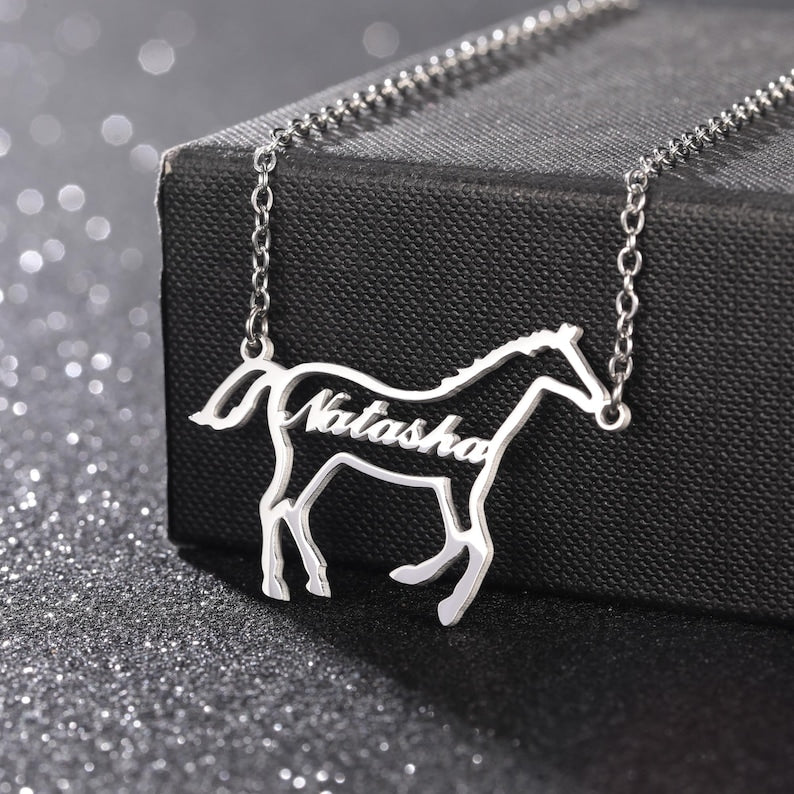Personalized Horse Necklace, Equestrian Name Necklace, Custom Name Necklace, Gift for Girl Necklace, Horse Lover Necklace, Personalized Gift