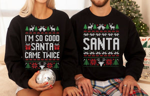 Unisex Funny Couples Ugly Christmas Sweater, Couples Matching Ugly Christmas Sweater, Santa Twice, Christmas Pajamas, Sold Seperate il_794xN.4433188397_qflw.jpg