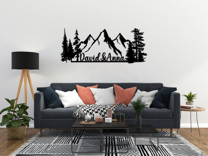 Personalized Mountain Metal Wall Art, Custom Nature and Forest Decor, Man Cave Wall Sign, Personalized Gift, Unique Home Decor, Outdoor Art