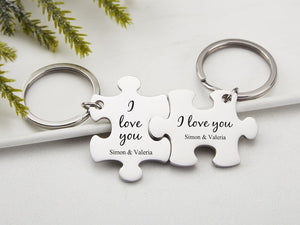 Personalized Puzzle key chain with Names Couples key chain Puzzle jewelry Anniversary gift Boyfriend Gift Valentine's day Gift for her