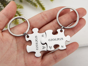 Personalized Puzzle key chain with Names Couples key chain Puzzle jewelry Anniversary gift Boyfriend Gift Valentine's day Gift for her