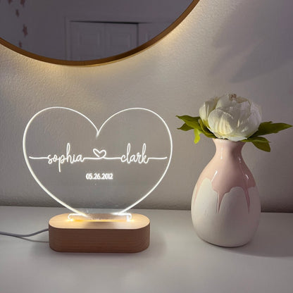 Custom Night Light as Valentines Day Gift - Anniversary gift - Romantic gift for couple - Gift for Him - Names And Date - Engagement Gift