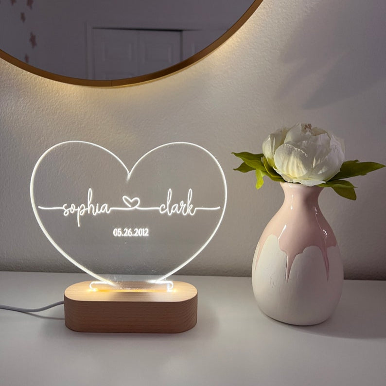 Custom Night Light as Valentines Day Gift - Anniversary gift - Romantic gift for couple - Gift for Him - Names And Date - Engagement Gift