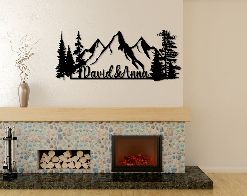 Personalized Mountain Metal Wall Art, Custom Nature and Forest Decor, Man Cave Wall Sign, Personalized Gift, Unique Home Decor, Outdoor Art
