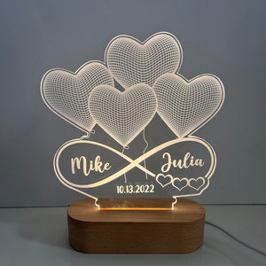 Personalized 3D Illusion LED Lamp | Infinity Heart Valentines Gift | Light up Sign | Couples gift/ Gift for her / Anniversary gift