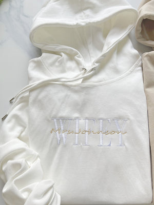 Personalized Embroidered Anniversary Sweatshirt Hoodie, Embroidery Wifey Hubby Couple, Gift For Couple