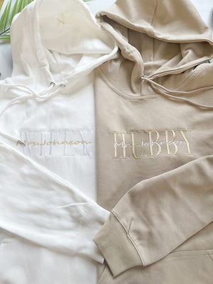 Personalized Embroidered Anniversary Sweatshirt Hoodie, Embroidery Wifey Hubby Couple, Gift For Couple