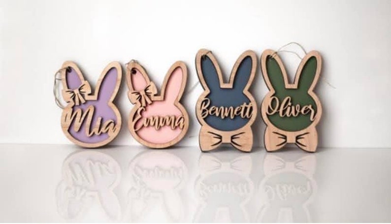 Personalized Bunny Easter Basket Tag Custom Easter Place Card Name Easter Basket Name Charm Kid Easter Basket Child Gift