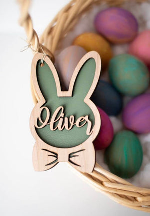 Personalized Bunny Easter Basket Tag Custom Easter Place Card Name Easter Basket Name Charm Kid Easter Basket Child Gift
