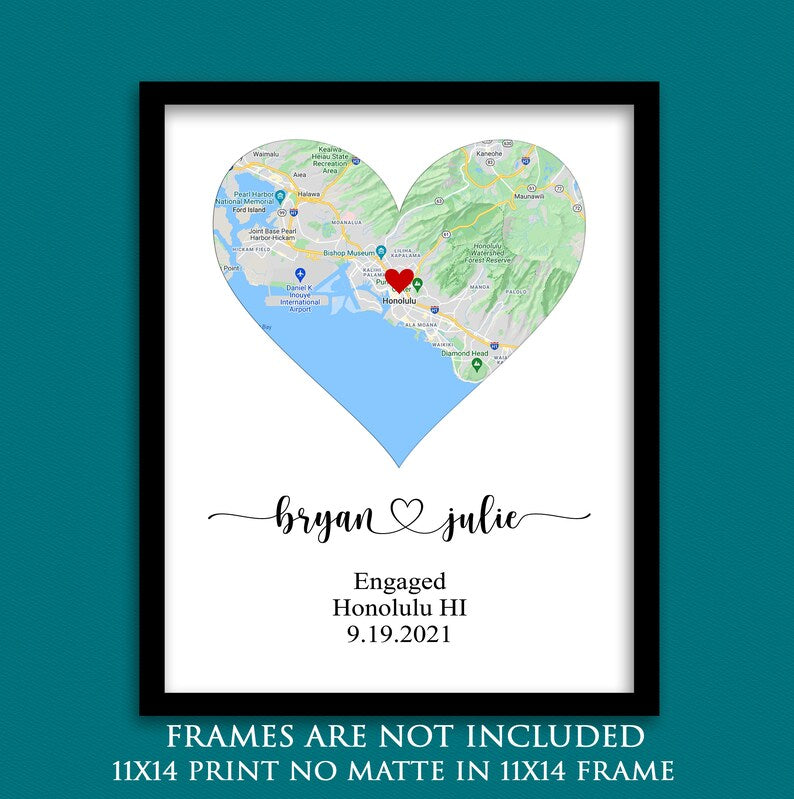 ENGAGEMENT GIFTS for Couple, Unique Personalized Printable Engagement Map, Where it All Began Map, Engagement Gift, Personalized Map Print