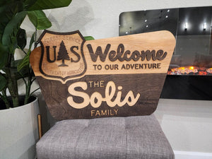 National Park Welcome Sign - family name sign, custom national park sign layered laser cut & engraved, national park wedding sign