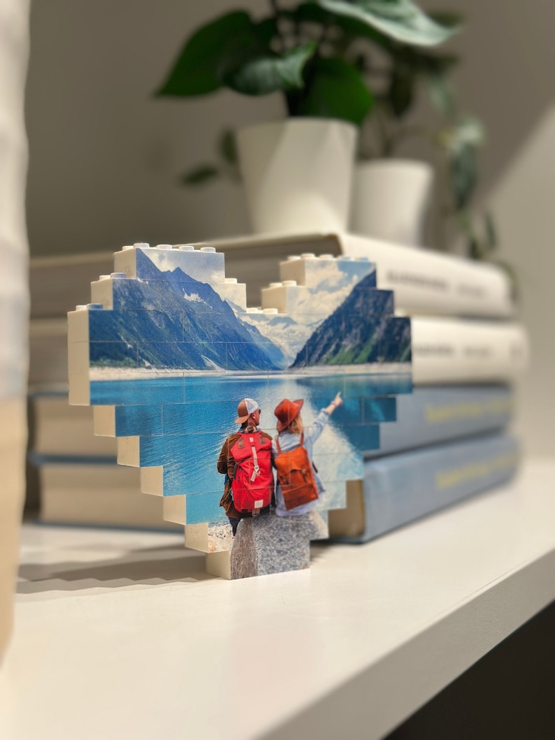 Medium Heart Photo Block made from, Bricks, Personalised, WHITE, Building Block, Puzzle, Gift, Dad, Birthday, Anniversary, Fathers Day