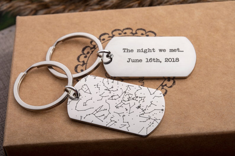 Custom Star Map Keychain, Engraved Personalized Night Sky Keyring, Star Map By Date, Birthday Gift For Men, Him, Father, Boyfriend Gift