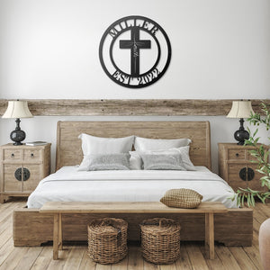 Custom Family Name Metal Sign with Faith Cross-Personalized Monogram Home Wall Decor-Christian Gifts-Wedding Housewarming Christmas