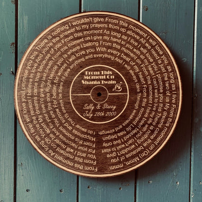 Custom Wooden Song Lyric Wall Art Record Personalised with Your Song & Names and Date - Wedding Wall Art, 5th Anniversary Gift, wood, Vinyl