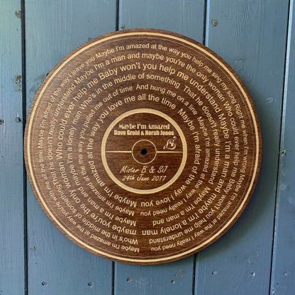 Custom Wooden Song Lyric Wall Art Record Personalised with Your Song & Names and Date - Wedding Wall Art, 5th Anniversary Gift, wood, Vinyl