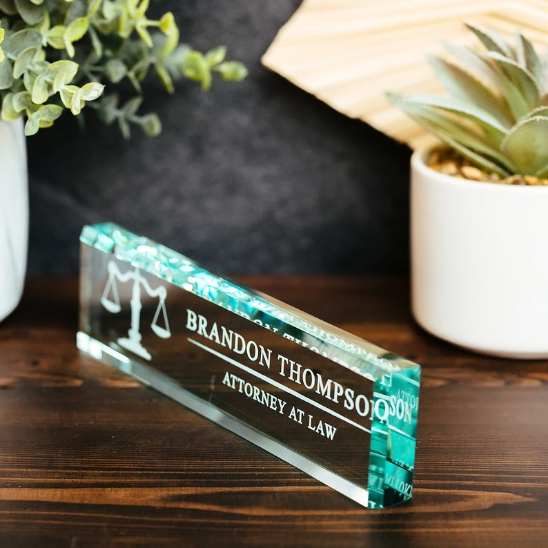 Attorney Office Desk Name Plate, Clear JD Judge Nameplate, Lawyer Appreciation Gift, Juris Doctor Judge Law School Graduation