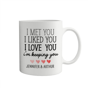 Personalised Valentine's Day mug with couple's name / I met you I liked you I love you I'm keeping you / Gift for her him Husband wife