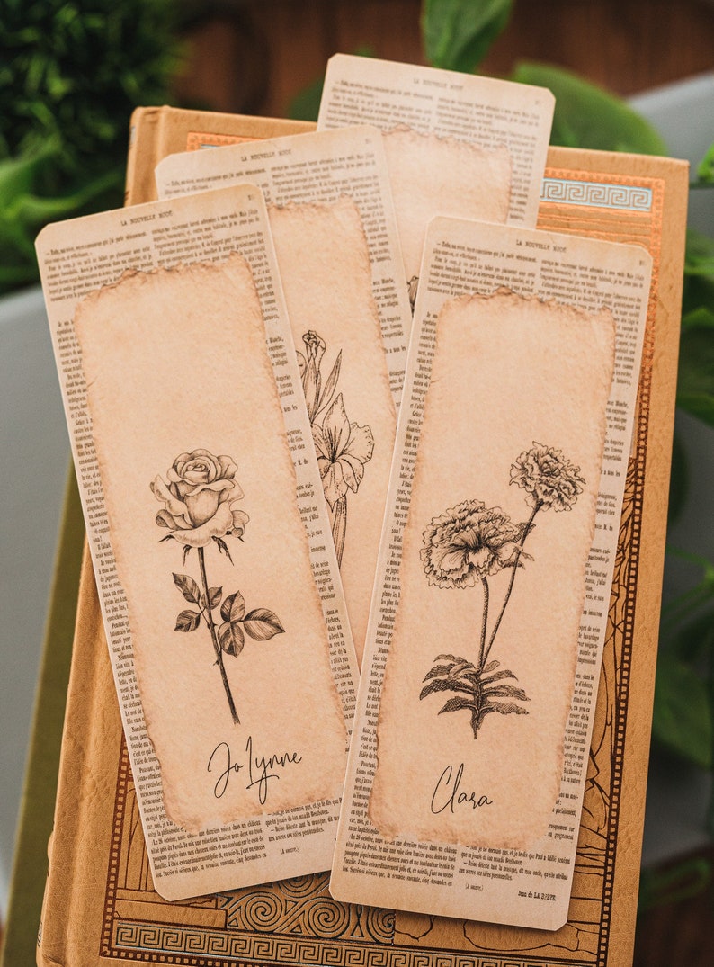 Personalized Birth Flower Bookmark with Name, Laminated Personalized Bookmark