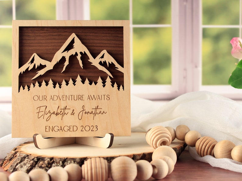 Engagement Gift for Couple Unique, Relationship Gifts, Our Adventure Awaits Unique Wood Sign with Names