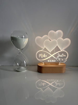 Personalized 3D Illusion LED Lamp | Infinity Heart Valentines Gift | Light up Sign | Couples gift/ Gift for her / Anniversary gift