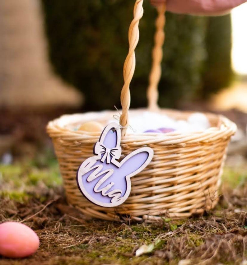 Personalized Bunny Easter Basket Tag Custom Easter Place Card Name Easter Basket Name Charm Kid Easter Basket Child Gift