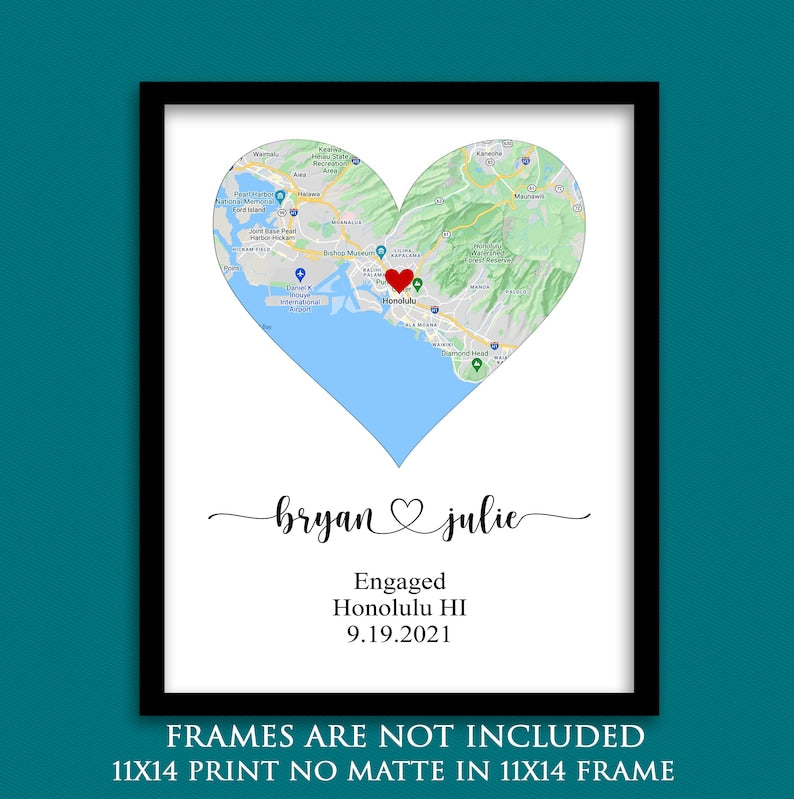 ENGAGEMENT GIFTS for Couple, Unique Personalized Printable Engagement Map, Where it All Began Map, Engagement Gift, Personalized Map Print