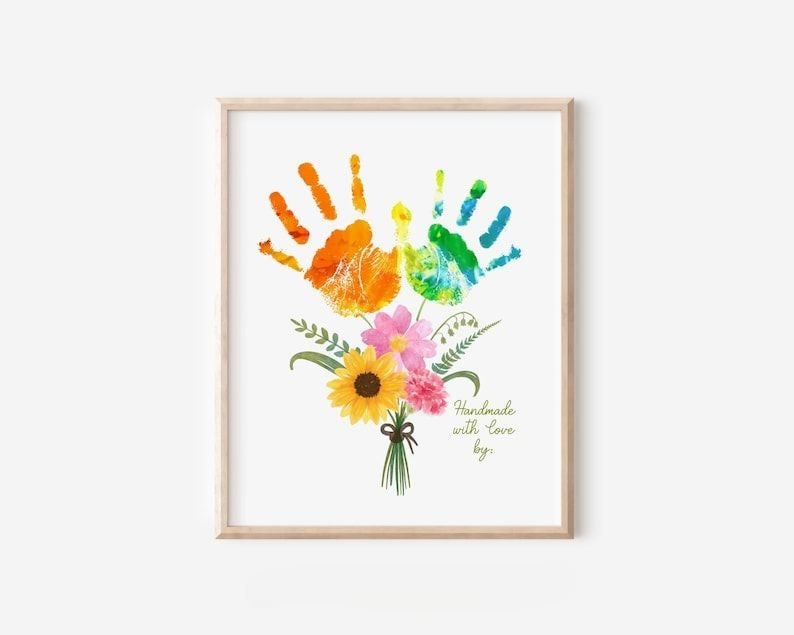 Valentine Mother's day craft handprint art birthday activity floral bouquet grandma flower DIY kids children toddler baby keepsake