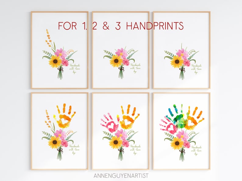 Valentine Mother's day craft handprint art birthday activity floral bouquet grandma flower DIY kids children toddler baby keepsake