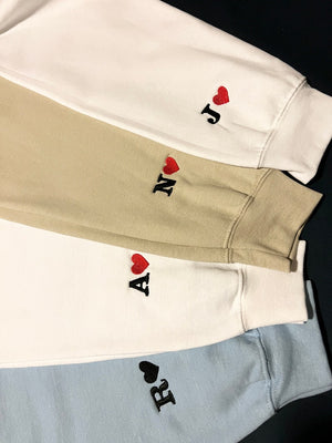 Custom Embroidered Initial Heart Sweatshirt, Initial on Sleeve, Couple Shirt, Anniversary, Couple's Shirt, Custom Embroidered Hoodie.