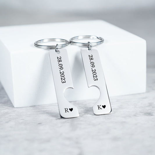Personalised Engraved Special Date Keyrings, Anniversary Gift for Couples, Couple Heart Keyring, Valentines Gift, Keyring for Couples