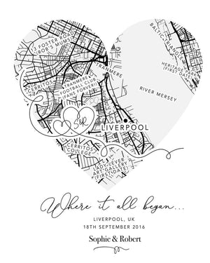 Personalised Valentines Gift Anniversary Gift, Where It All Began Heart Map Gift, Gift for Him / Her, Wife Husband Girlfriend Boyfriend (No Frame)