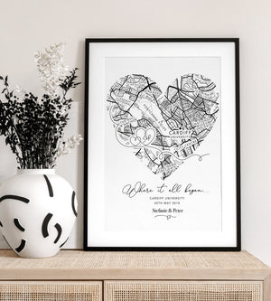 Personalised Valentines Gift Anniversary Gift, Where It All Began Heart Map Gift, Gift for Him / Her, Wife Husband Girlfriend Boyfriend (No Frame)