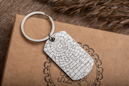 Custom Star Map Keychain, Engraved Personalized Night Sky Keyring, Star Map By Date, Birthday Gift For Men, Him, Father, Boyfriend Gift
