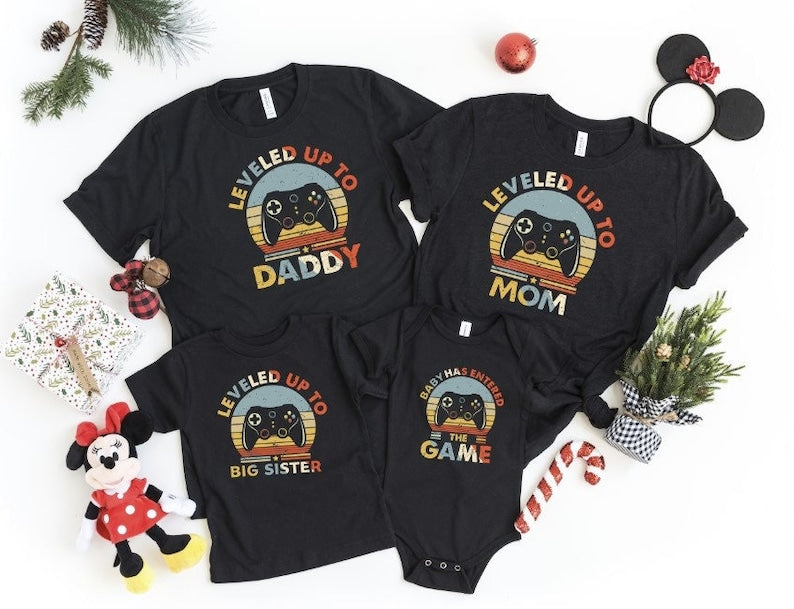 Leveled Up To Daddy - Player 2 Has Entered The Game Shirt, Dad and Baby Matching Shirt, Gift For Husband, Gamer Dad Gift, Funny Dad Shirt