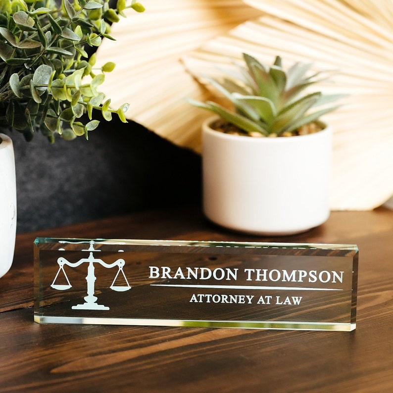 Attorney Office Desk Name Plate, Clear JD Judge Nameplate, Lawyer Appreciation Gift, Juris Doctor Judge Law School Graduation