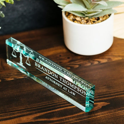Attorney Office Desk Name Plate, Clear JD Judge Nameplate, Lawyer Appreciation Gift, Juris Doctor Judge Law School Graduation