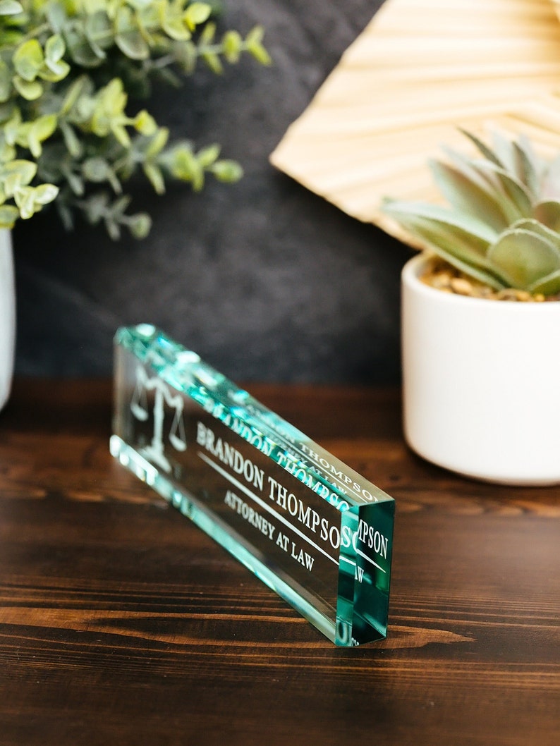 Attorney Office Desk Name Plate, Clear JD Judge Nameplate, Lawyer Appreciation Gift, Juris Doctor Judge Law School Graduation