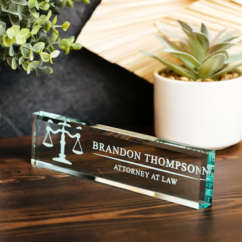 Attorney Office Desk Name Plate, Clear JD Judge Nameplate, Lawyer Appreciation Gift, Juris Doctor Judge Law School Graduation