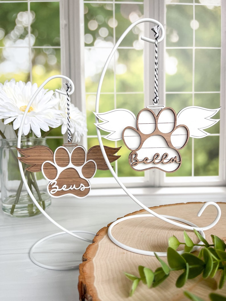 Pet Memorial Ornament, Paw with Wings Christmas Ornament, Shiplap Paw Ornament, Pet Angel Paw Ornament, Personalized Wood Ornament