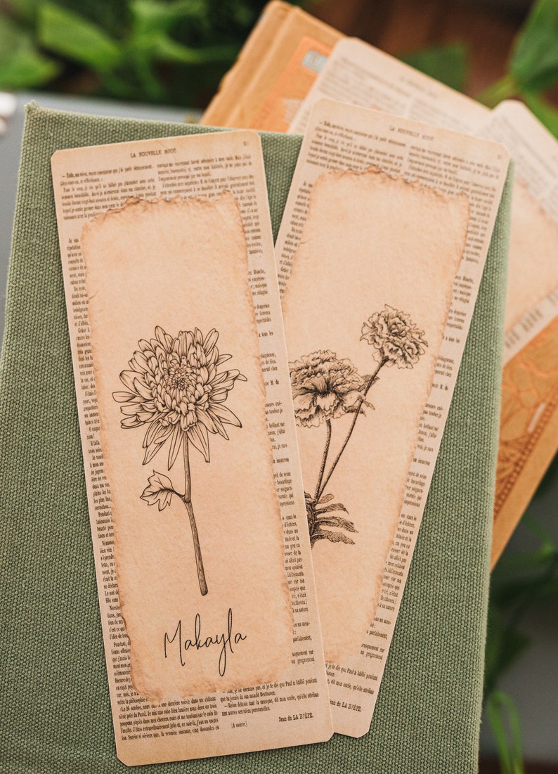 Personalized Birth Flower Bookmark with Name, Laminated Personalized Bookmark