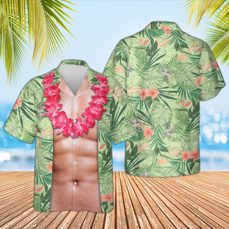 Funny Abs Aloha Tropical Flowers Hawaiian Shirt, Hawaiian Shirt Holiday Tropical Pattern Shirt Birthday Bachelor Party Gift Summer Gift