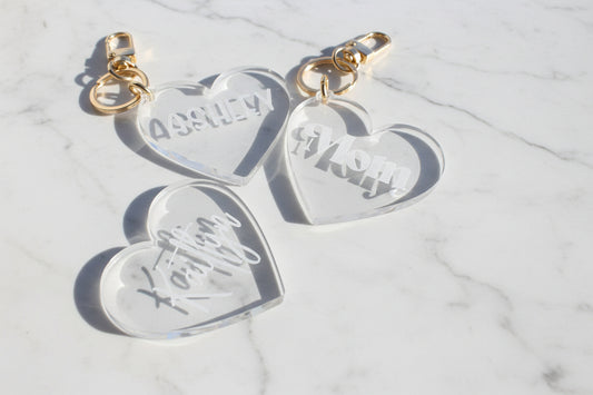 Custom acrylic name keychain/ Acrylic heart keychain/ Heart name keychain/ Name keychain/ Engraved name keychain/ Personalized name gift