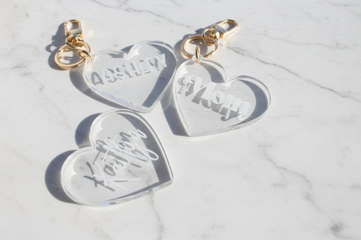 Custom acrylic name keychain/ Acrylic heart keychain/ Heart name keychain/ Name keychain/ Engraved name keychain/ Personalized name gift